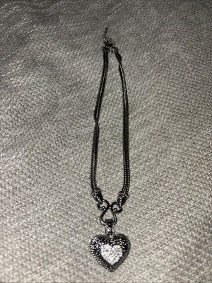 Lia Sophia Silver Tone Love Dust NECKLACE Cut Crystal Heart Shaped Pendant