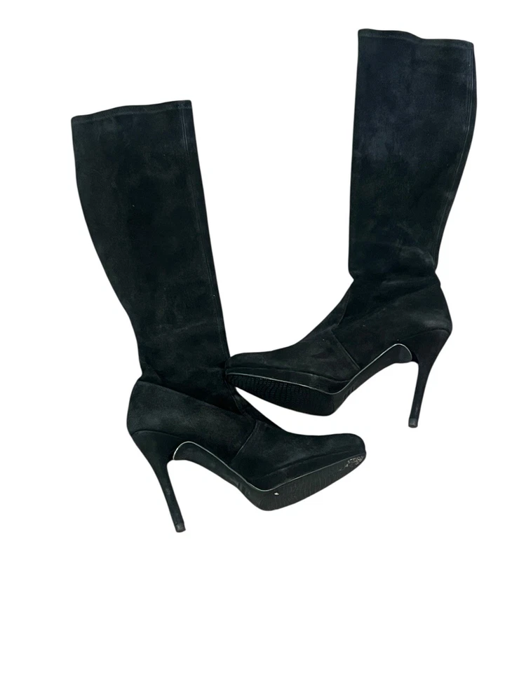BOTAS STUART WEITZMAN PLATAFORMA GAMUZA NEGRA TACÓN ALTO HASTA LA RODILLA 7 Foto 3 de 4