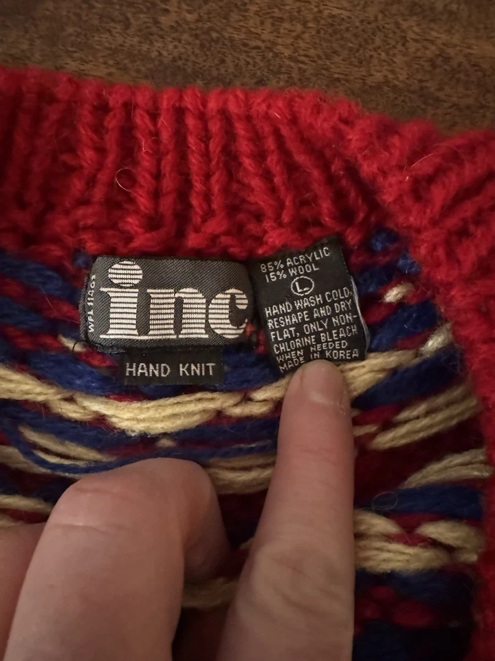 Suéter tejido a mano Fair Isle vintage rojo grueso de gran tamaño Navidad grande años 90 80 Foto 4 de 4