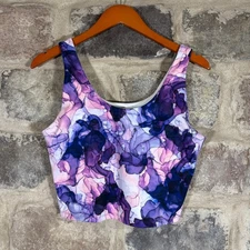 Gaiam Women's Purple Watercolor Print Crop Top Workout Yoga Activewear Large