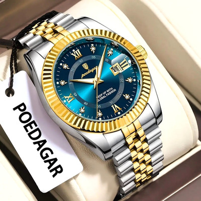 POEDAGAR Men Quartz Watch 40MM Analog Diver Waterproof Stainless Steel Luminous