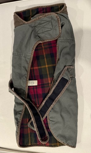 L.L. Bean Dog Coat Jacket Vest Green and Plaid 100% Cotton with Pocket