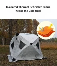 Thermal Insulated Ice Fishing Tent, Gray Nylon Shelter 71 x 71 x 63