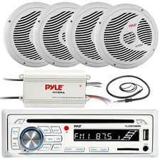 Pyle PLCDBT65 Bluetooth Receiver, 4x 6.5'' White Marine Speakers, Amp, Antenna