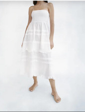 Zara White Tiered Midi Dress with Ruffle Detail Tube Top Summer Style S