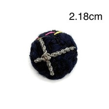 CHANEL vintage Navy Silver knit button pink & yellow stitches x 1