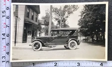Man Driving Automobile Auto Car Stops on Street Antique BW Photo Snapshot
