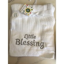 Little Me White 100 Cotton Knit Baby Blanket Little Blessing Embroidered 30x40