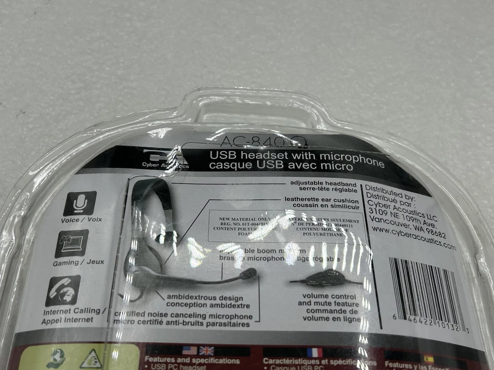 NEW Cyber Acoustics AC-840 USB Mono Internet Communications Headset w/ Boom Mic - Image 4 of 4