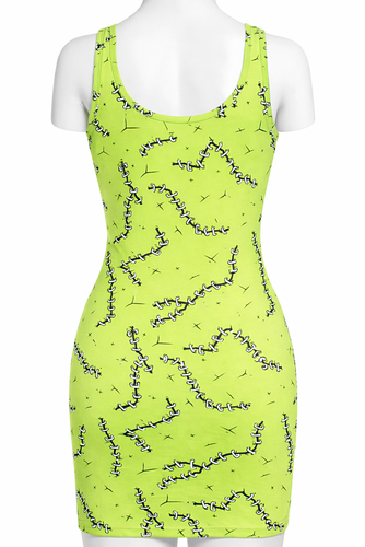 Green In Stitches Tank Kleid Sourpuss Horror Monster Frankenstein LARGE L 130630 - Bild 4 von 7