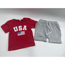 4th of July Baby Boy Outfit Short Sleeve T-shirt Top Shorts Toddler Size-90 READ