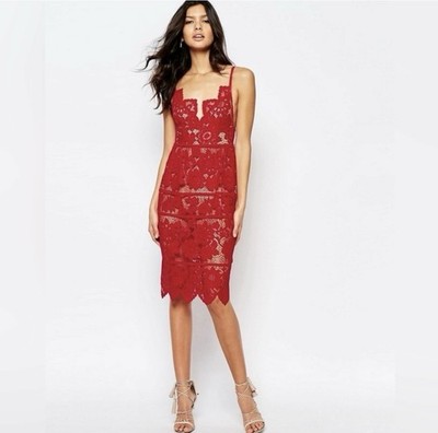 For Love & Lemons Romantic Gianna Lace Mini Dress Red XS EUC