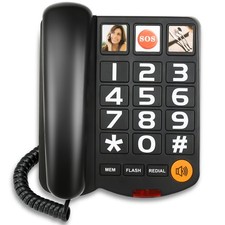Big Button and Picture Landline Phones for Elderly Corded Upgrade-Black 