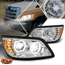 For 06-17 Hino 338 268 258 Dual Halo Rings LED DRL Projector Headlights Chrome