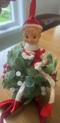 Vtg 1950s Lucky Pixie Mistletoe Kissing Ball Elf Ornament MCM Kitsch Christmas