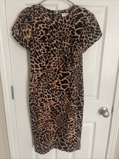 Calvin Klein Womens Leopard Print Tulip Sleeve Sheath Dress Size 4