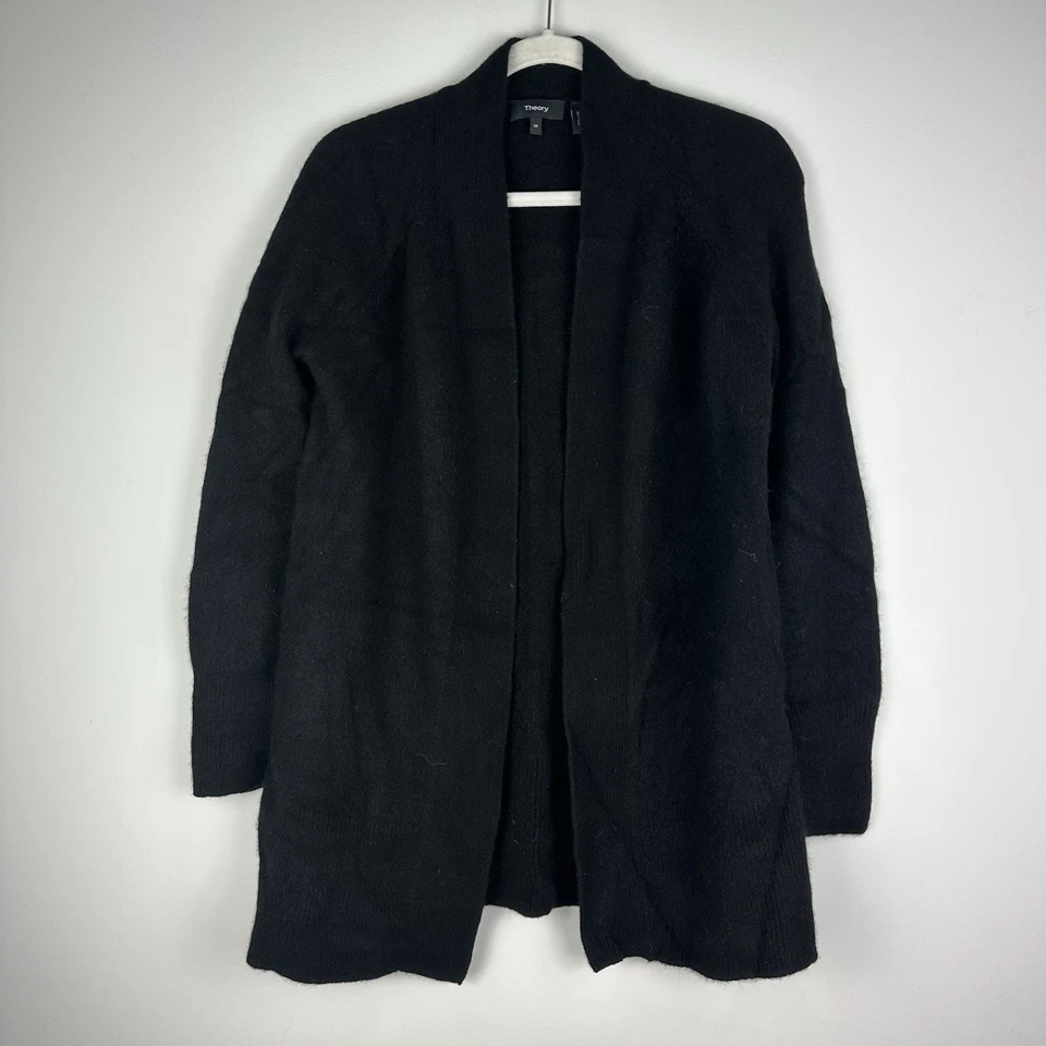 Cárdigan suéter de cachemir con frente abierto Theory para mujer talla M cuello chal negro Foto 3 de 4