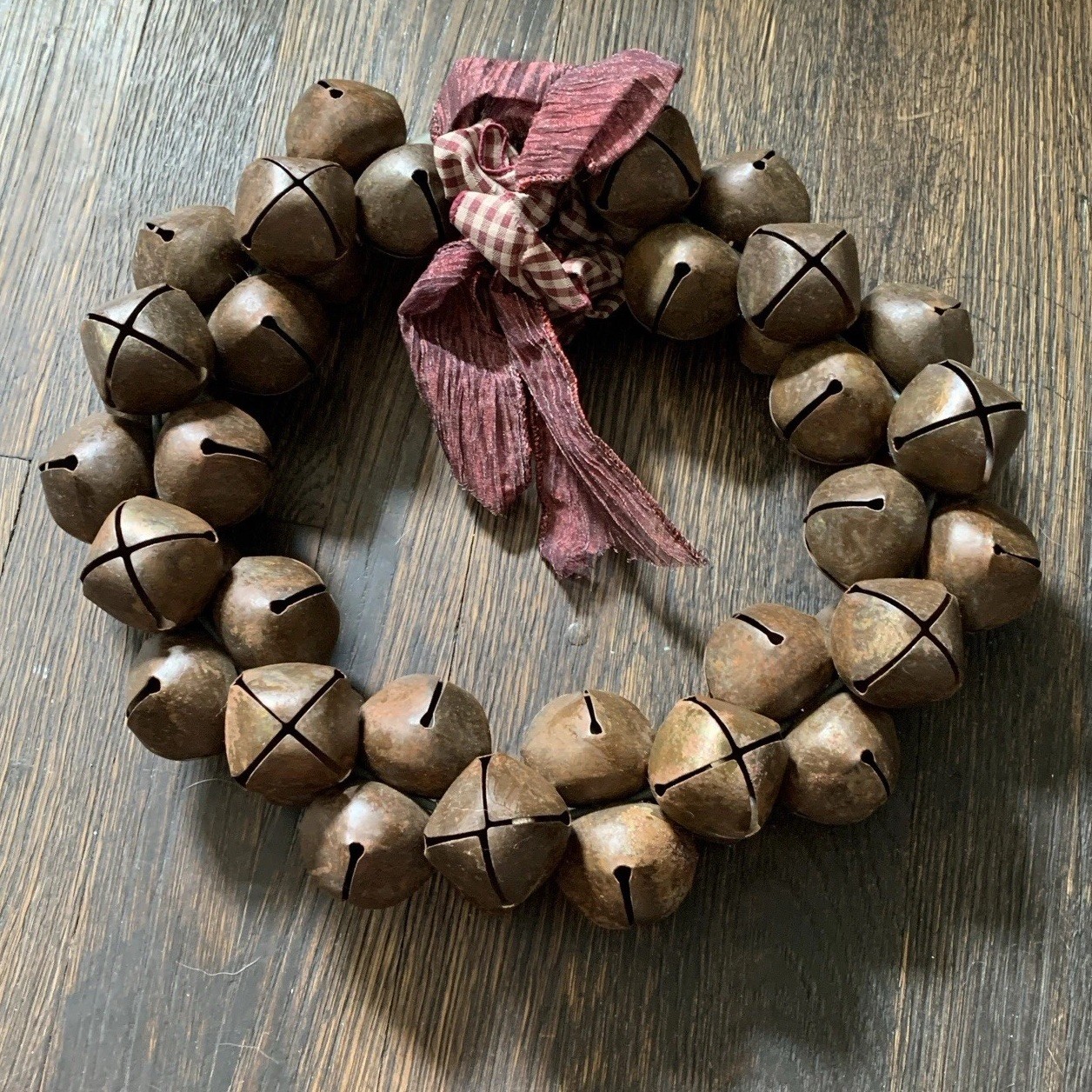 Large Bronze Metal Bell Farmhouse Christmas Wreath 12 Inch Folk Art Decor