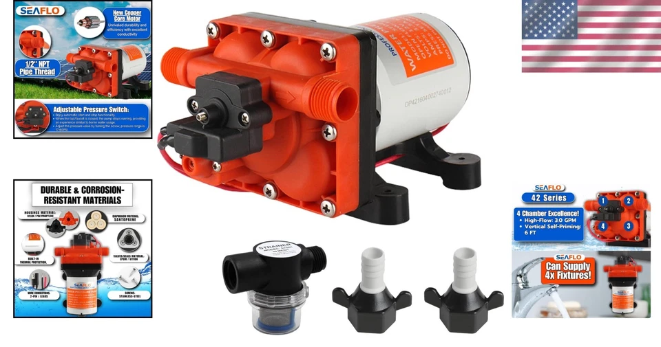 Self-Priming 12V Pump for Marine/RV Use - 55 PSI with UL & CSA Certification - Image 2 of 4