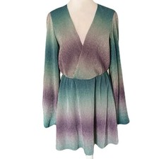 NEW Show Me Your MuMu Medium Ombre Metallic V Neck Faux Wrap Karis Mini Dress 