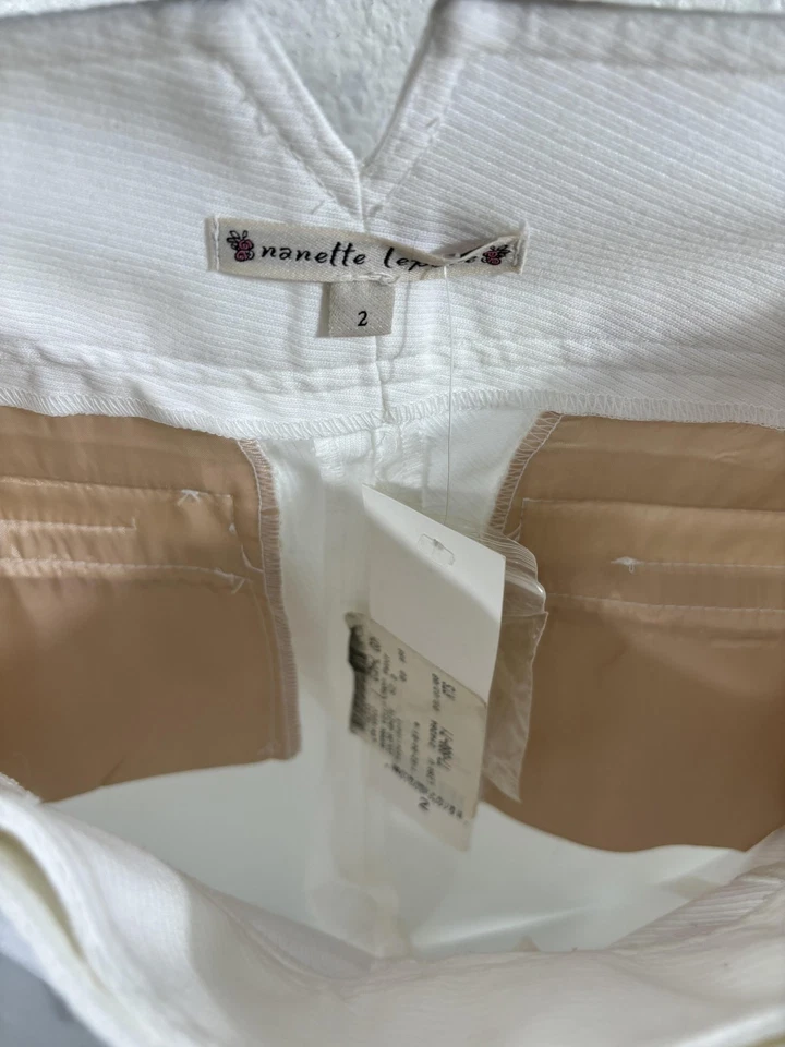 Calça Nanette Lepore Feminina 2 Branca Romana Villa Crop Sailor Botão Feito nos EUA - Imagem 4 de 4