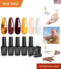 Long-lasting Winter Nail Polish Set with 5 Chocolate Brown Shades & Blooming Gel