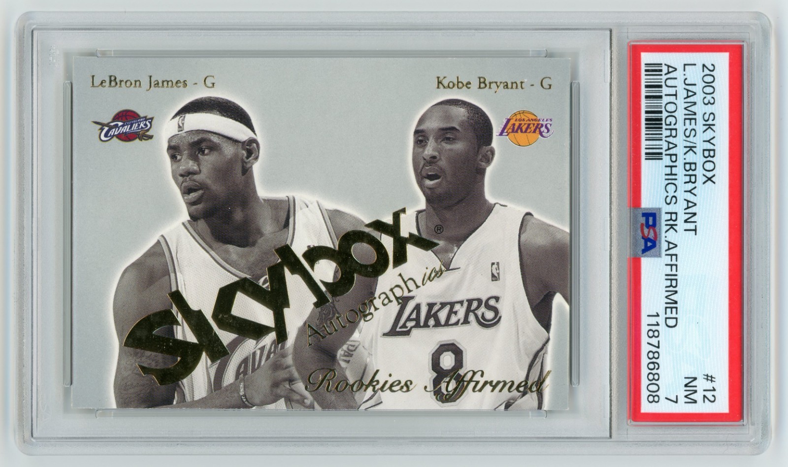 2003 Skybox #12 Lebron James Kobe Bryant Autographics Rookies Affirmed PSA 7 NM