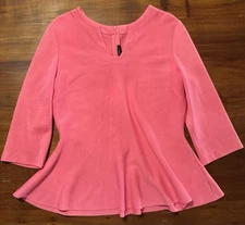 St. John Women’s Pink Knit Peplum Top Wool Blend 3/4 Sleeve Tunic Blouse Sz 12