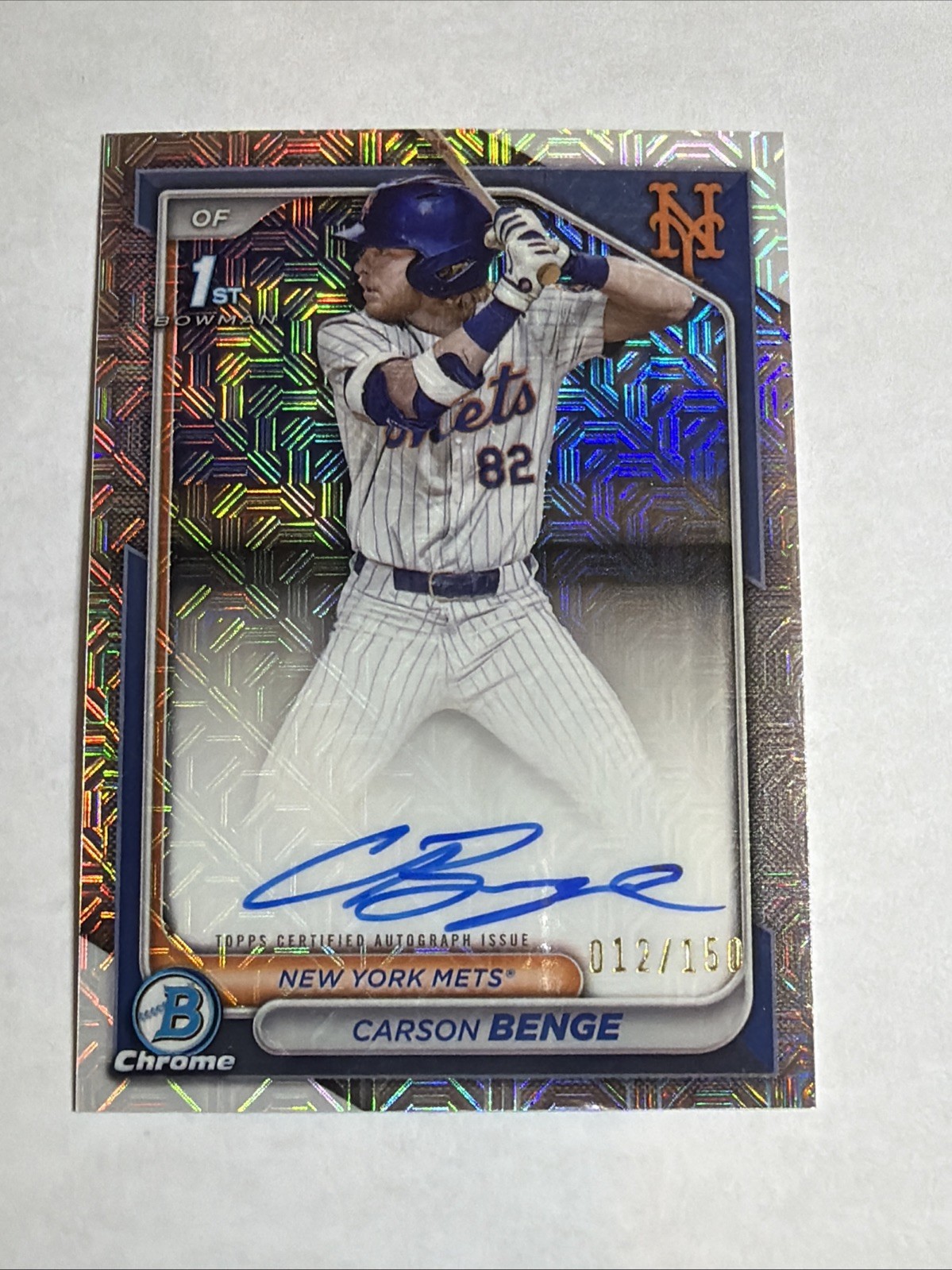 2024 1st Bowman Draft Chrome HTA Choice Ref Carson Benge Auto 012/150 RC SP Mets
