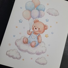 Baby Boy Bear Nursery Art Print 8.5x11 Toddler Room Animal Theme Baby Shower Gif