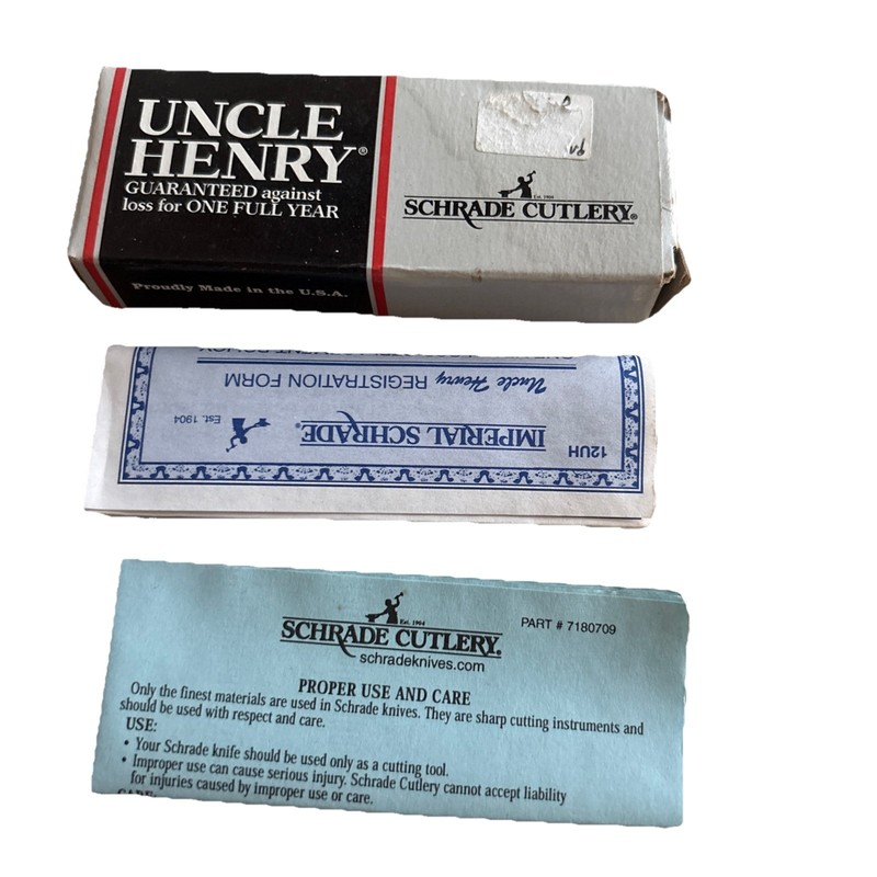 VINTAGE SCHRADE UNCLE HENRY 12UH ROADIE EMPTY POCKET KNIFE BOX & PAPERWORK USA