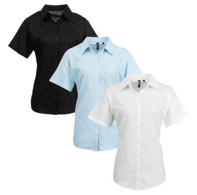 Damen Kurzarm Oxford Hemd Premier Unterschrift Damen Bluse