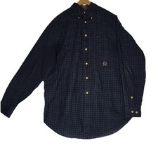 Tommy Hilfiger Shirt Mens Med Plaid Lion Crest Logo Navy Blue VINTAGE 90s Y2K