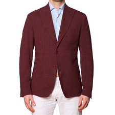SARTORIA PARTENOPEA Red Wool-Silk-Linen Peak Lapel Jacket NEW Current Model