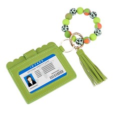 Wristlet Wallet Keychain, Tassel Bracelet Keychain with Card Holder Green