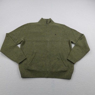 Brooks Brothers Sweater Mens Medium Green Full Zip Up Scottish Lambswool Knit