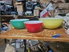 Vintage Pyrex Lot of 3 Glass Mixing Bowls Yellow Green Red 404 403