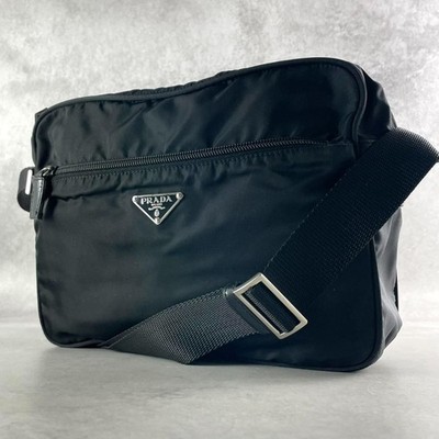 PRADA Tessuto Nylon Triangle Logo Crossbody Bag Black Unisex Authentic