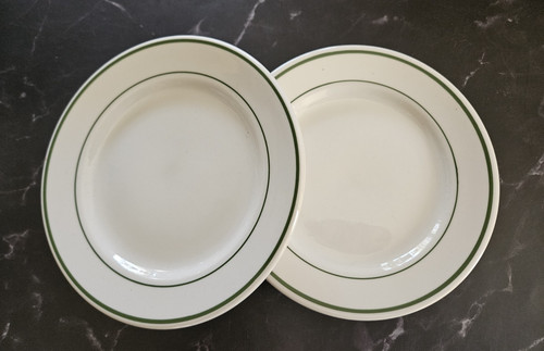 2 Buffalo China Green Stripe Salad Dessert Plates 7” Restaurant Ware USA Vtg  A