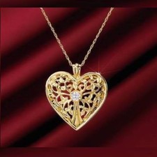 Gold Plated Sterling Silver Heart Pendant w/Dazzling Cubic Zirconia -LOVE 