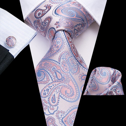 USA Men's Necktie Tie Paisley Striped Solid Hanky Cufflinks Set Wedding - Picture 55 of 162
