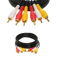 3 RCA Male to 3 RCA Male Cable Stereo AV Audio Video Composite Gold Plated LOT