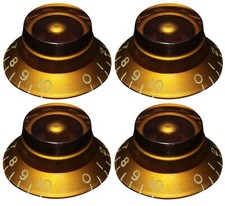  4 EMBOSSED Top Hat Bell Knobs for Gibson  USA  CTS  Split Shaft Pots - AMBER