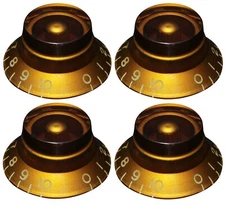 (4) EMBOSSED Top Hat Bell Knobs for Gibson® USA & CTS® Split Shaft Pots - AMBER