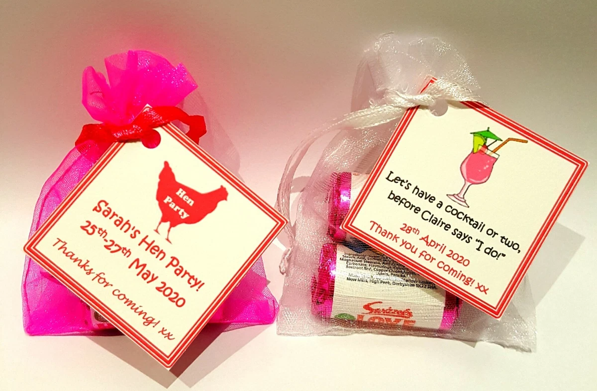 10 X HEN PARTY FAVOURS HEN NIGHT PERSONALISED MINI LOVE HEARTS BAG GIFTS