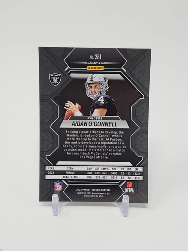 2023 Panini Mosaic Aidan O'Connell Verde Prizm Rookie RC #281 Raiders - Foto 2 di 4