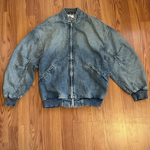 Zara Blue Oversized Medium Vintage Wash Denim Bomber Jacket Size Xs