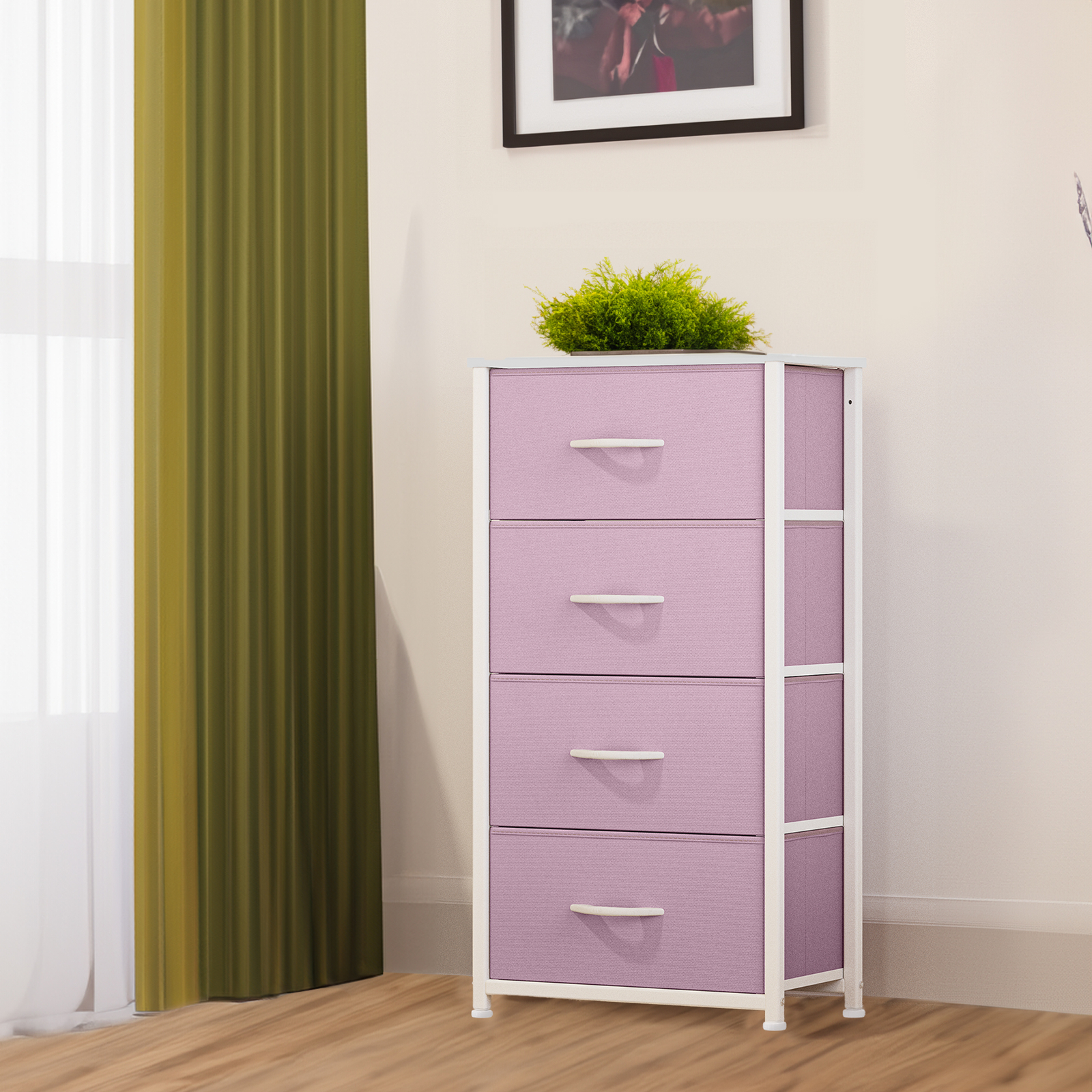 Pink Fabric Dresser Organizer with 4 Drawers for Bedroom Storage-image