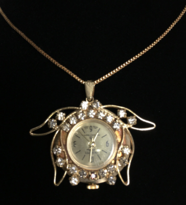Vtg Quartex Electra Rhinestone Hanging Pendant Watch  display picture 2