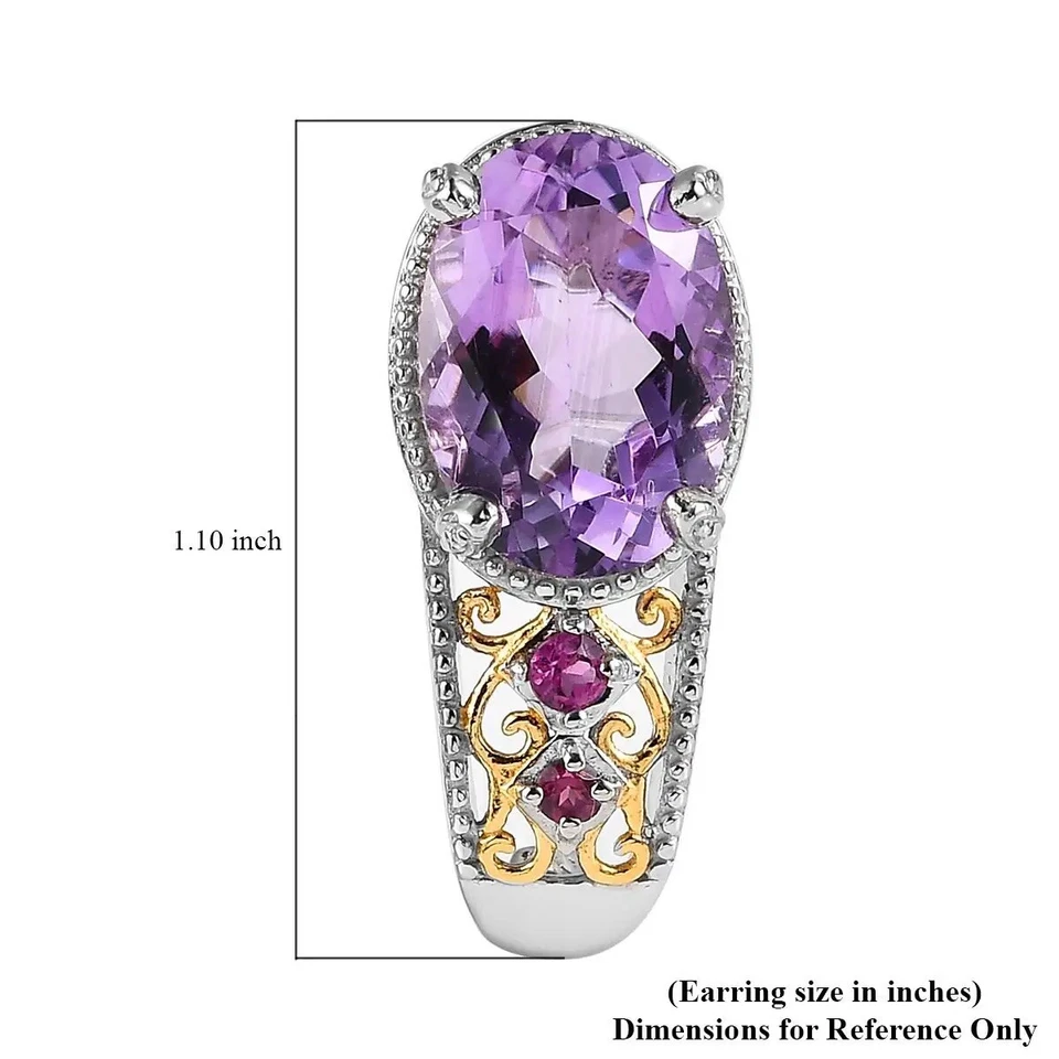 Pendientes de aro en J granate rodolita Rose De France amatista y Orissa en vermeil Foto 4 de 4